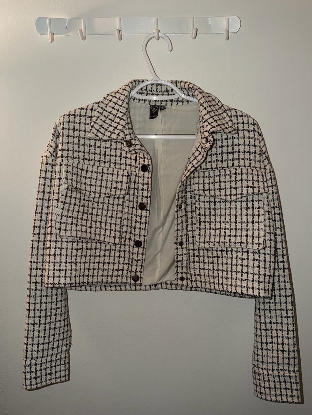 Windsor Cropped Tweed Jacket in Cream and Black